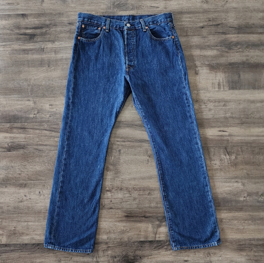 Levi's 501 Original Fit Straight Leg Blue Jeans Men's Size 36 - Picture 2 of 13
